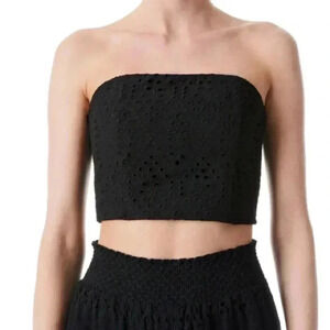 Alice + Olivia Black Strapless Eyelet Crop Top